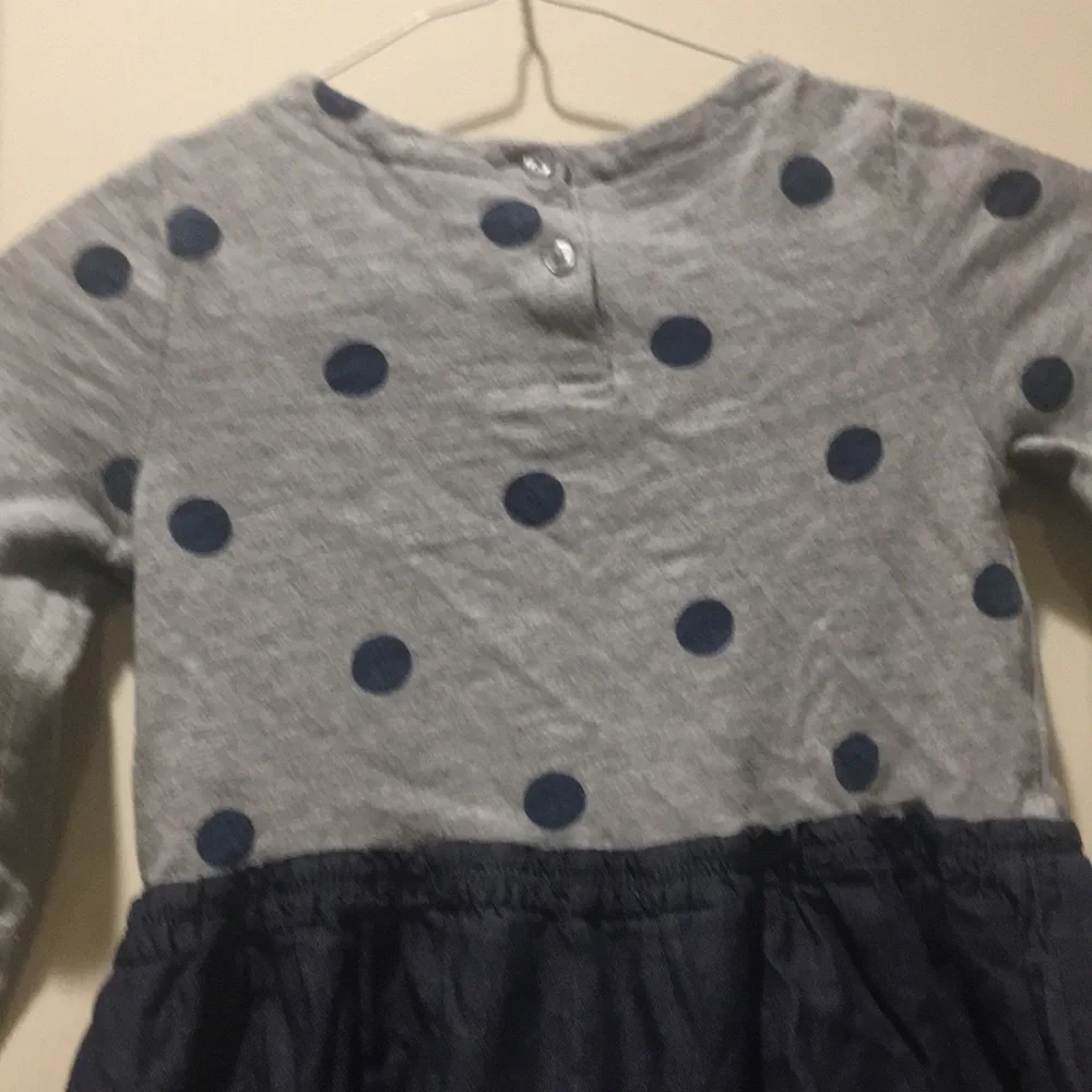 Baby Gap Girls Polka Dot/solid lined dress 100% Cotton long sleeves Size 5T